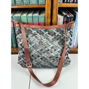 Mo & Co Bags Leather Basketweave Art to Wear Messenger Crossbody Tote